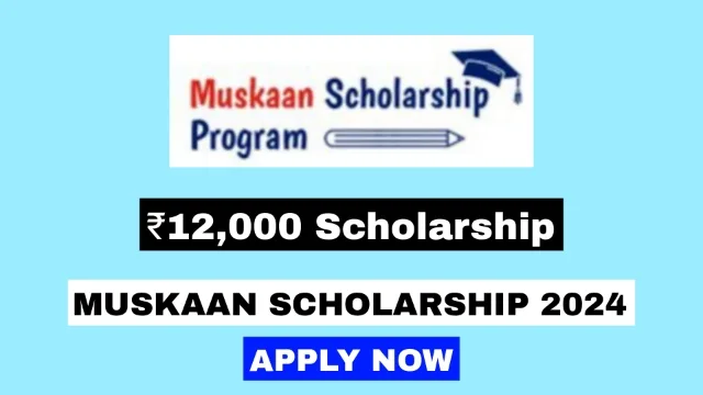 An illustration representing the Muskaan Scholarship Program, highlighting the support for students from economically weaker sections, especially those studying in grades 9 to 12, along with visual elements related to education.