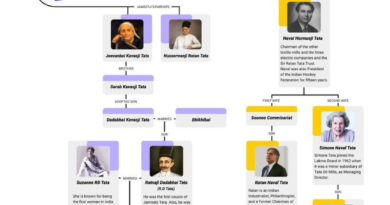 "Illustration of Ratan Tata's family tree showing key members including Jamsetji Tata, Dorabji Tata, and J.R.D. Tata, leading to Ratan Tata and other notable family members."